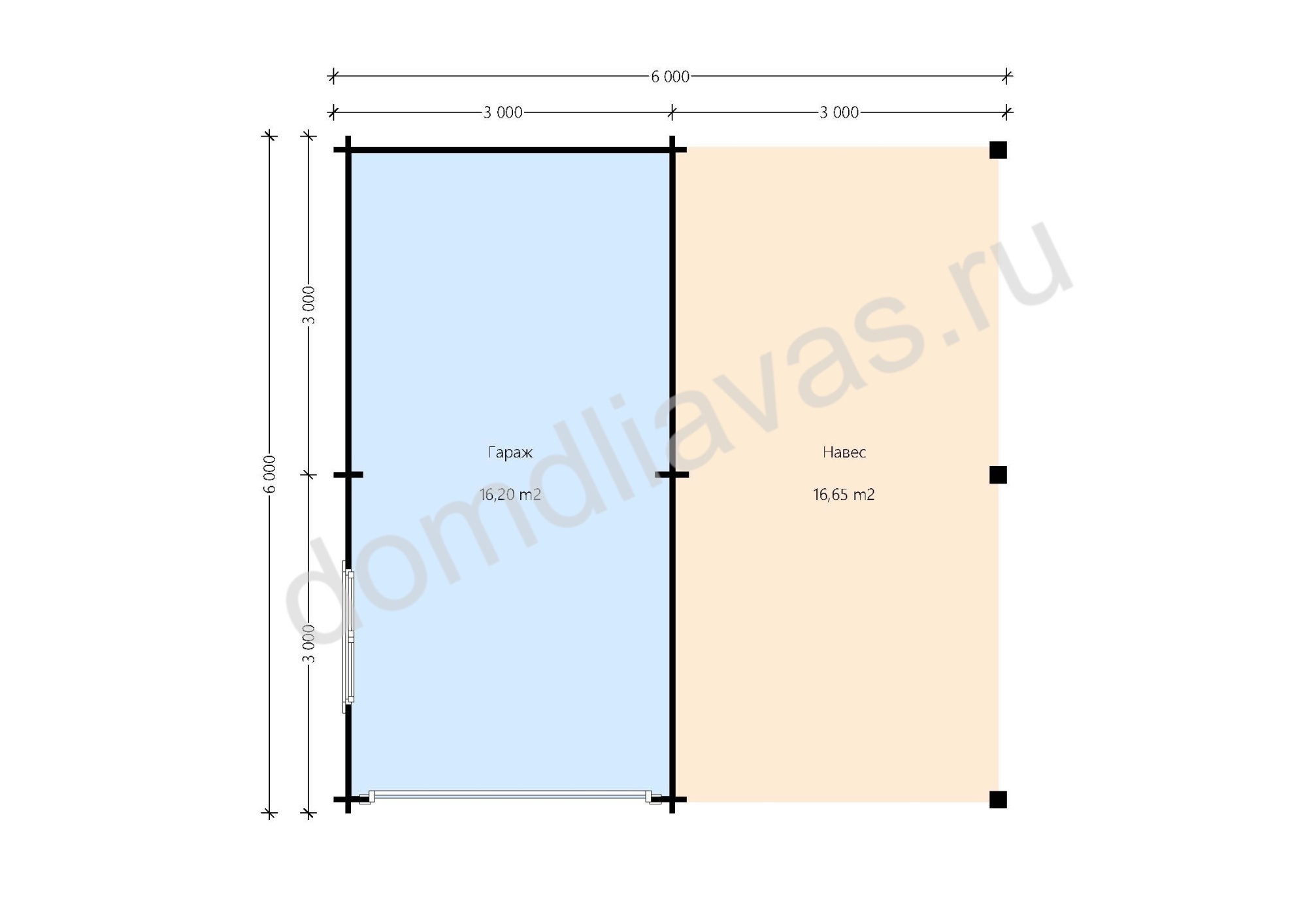 Гараж с навесом 6,0х6,0 Автомания