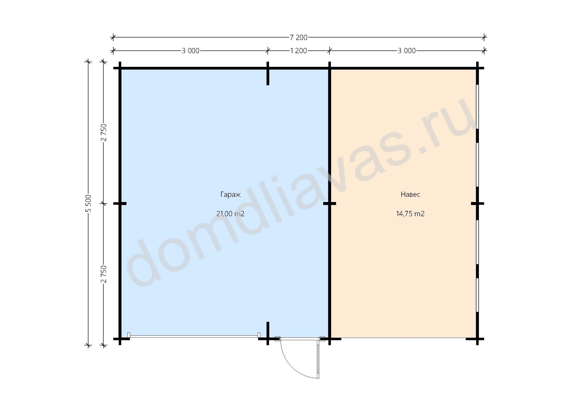 Гараж с навесом 5,5х7,2 Дуо