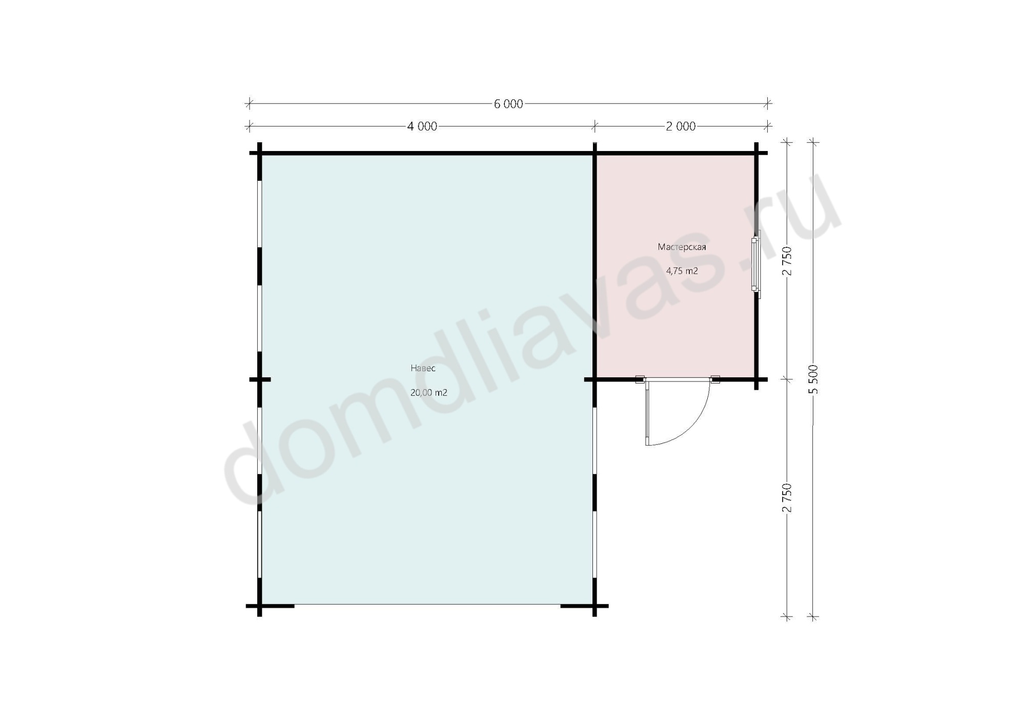Навес с мастерской 6,0х5,5 Автоштаб