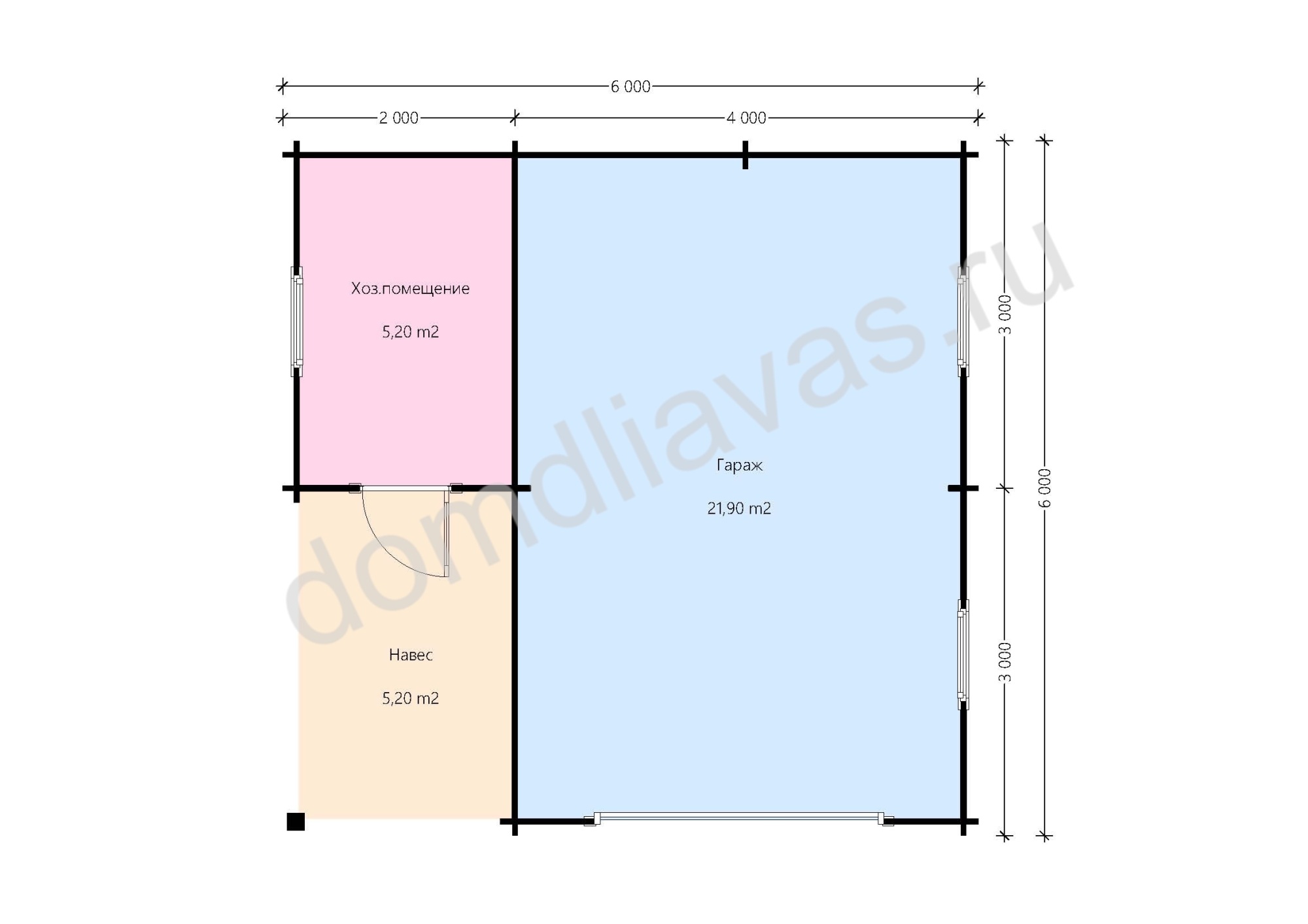 Гараж с навесом и кладовкой 6,0х6,0 Мехцентр